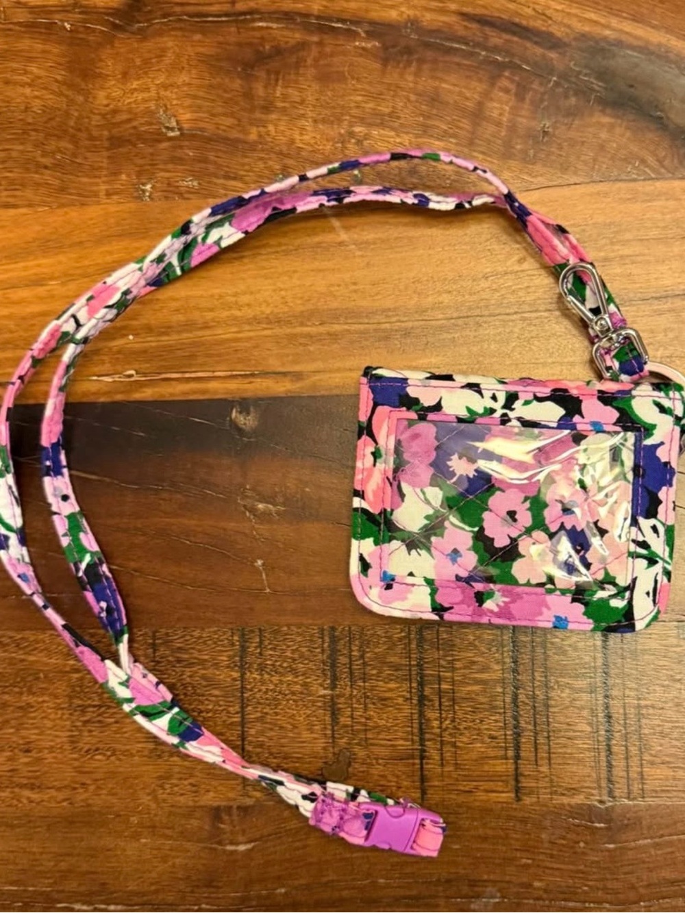 Vera Bradley Floral Lanyard ID Card Holder in Pink and Purple